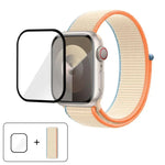 基本尼龍環形錶帶，配備3D曲面保護膜，適用於Apple Watch Series 41mm、Apple Watch Series 38mm、Apple Watch Series 42mm