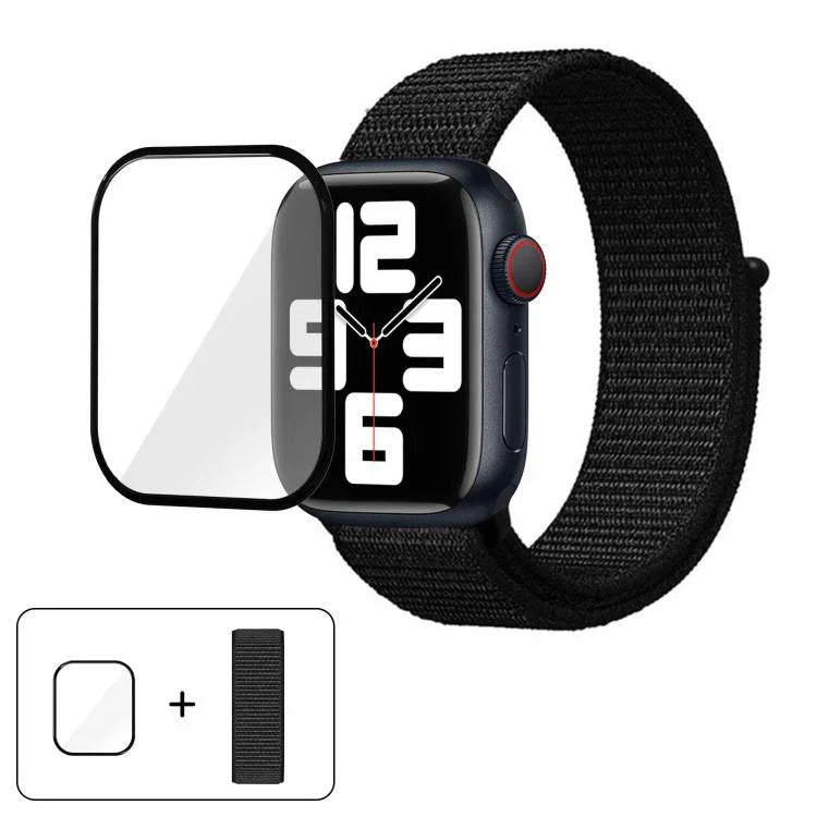 基本尼龍環形錶帶，配備3D曲面保護膜，適用於Apple Watch Series 41mm、Apple Watch Series 38mm、Apple Watch Series 42mm