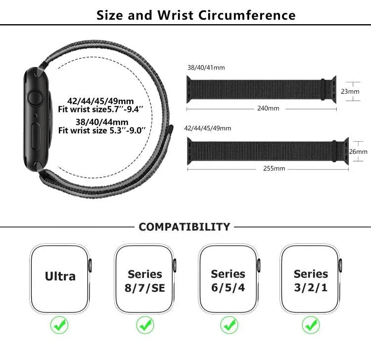 基本尼龍環形錶帶，配備3D曲面保護膜，適用於Apple Watch Series 40mm、Apple Watch Ultra 2 / 1 49mm、Apple Watch Series 45mm