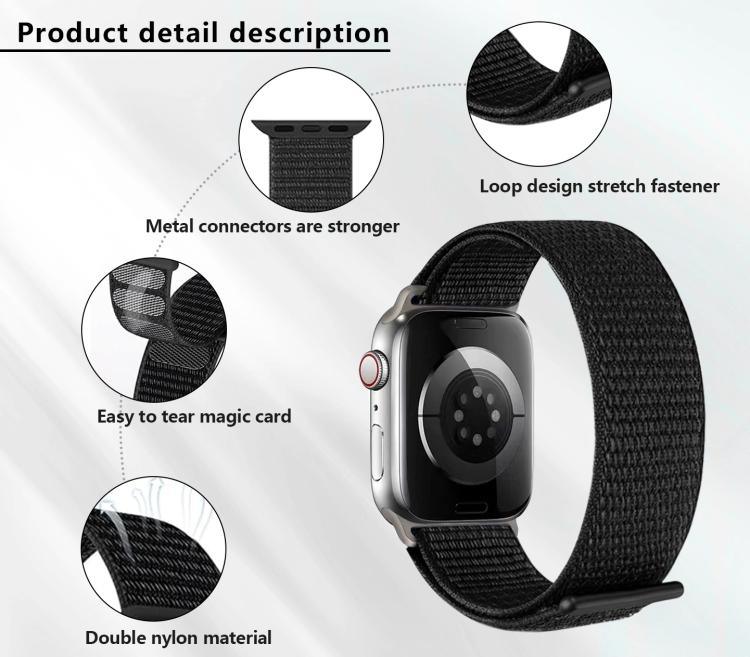 基本尼龍環形錶帶，配備3D曲面保護膜，適用於Apple Watch Series 41mm、Apple Watch Series 38mm、Apple Watch Series 42mm