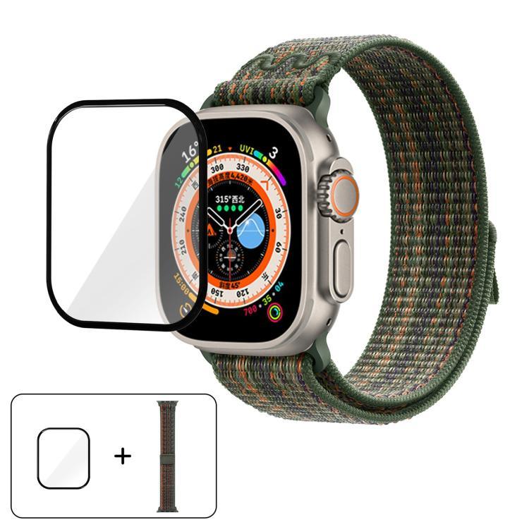 尼龍環形錶帶，配備3D曲面保護膜，適用於Apple Watch Series 40mm、Apple Watch Ultra 2 / 1 49mm、Apple Watch Series 45mm