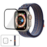 尼龍環形錶帶，配備3D曲面保護膜，適用於Apple Watch Series 40mm、Apple Watch Ultra 2 / 1 49mm、Apple Watch Series 45mm