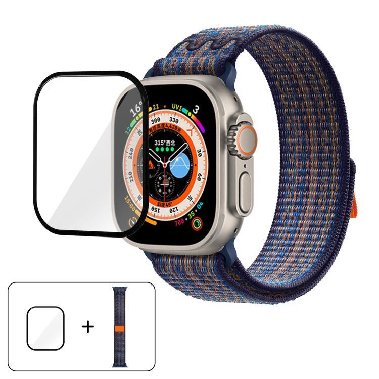 尼龍環形錶帶，配備3D曲面保護膜，適用於Apple Watch Series 40mm、Apple Watch Ultra 2 / 1 49mm、Apple Watch Series 45mm