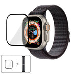 尼龍環形錶帶，配備3D曲面保護膜，適用於Apple Watch Series 40mm、Apple Watch Ultra 2 / 1 49mm、Apple Watch Series 45mm