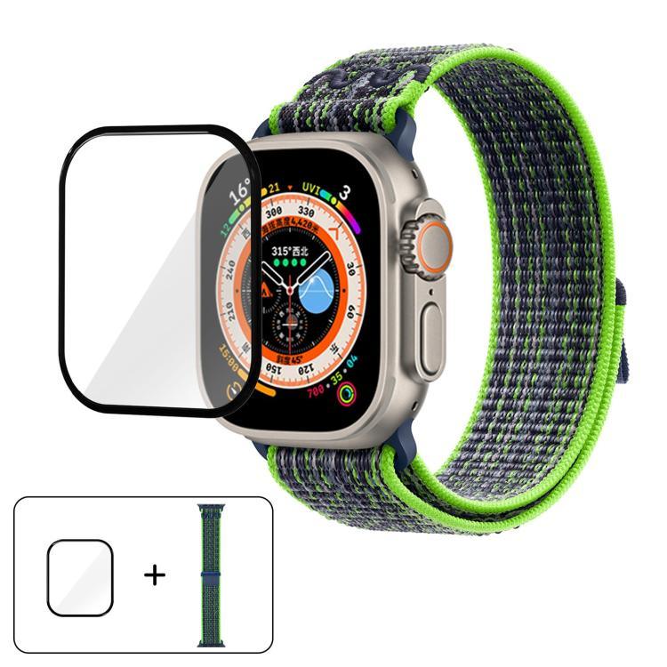 尼龍環形錶帶，配備3D曲面保護膜，適用於Apple Watch Series 40mm、Apple Watch Ultra 2 / 1 49mm、Apple Watch Series 45mm