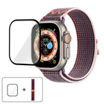 尼龍環形錶帶，配備3D曲面保護膜，適用於Apple Watch Series 40mm、Apple Watch Ultra 2 / 1 49mm、Apple Watch Series 45mm