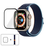 尼龍環形錶帶，配備3D曲面保護膜，適用於Apple Watch Series 40mm、Apple Watch Ultra 2 / 1 49mm、Apple Watch Series 45mm
