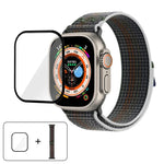尼龍環形錶帶，配備3D曲面保護膜，適用於Apple Watch Series 40mm、Apple Watch Ultra 2 / 1 49mm、Apple Watch Series 45mm