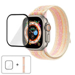 尼龍環形錶帶，配備3D曲面保護膜，適用於Apple Watch Series 40mm、Apple Watch Ultra 2 / 1 49mm、Apple Watch Series 45mm
