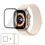 尼龍環形錶帶，配備3D曲面保護膜，適用於Apple Watch Series 40mm、Apple Watch Ultra 2 / 1 49mm、Apple Watch Series 45mm