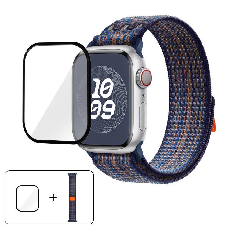 尼龍環形錶帶，配備3D曲面保護膜，適用於Apple Watch Series 41mm、Apple Watch Series 38mm、Apple Watch Series 42mm