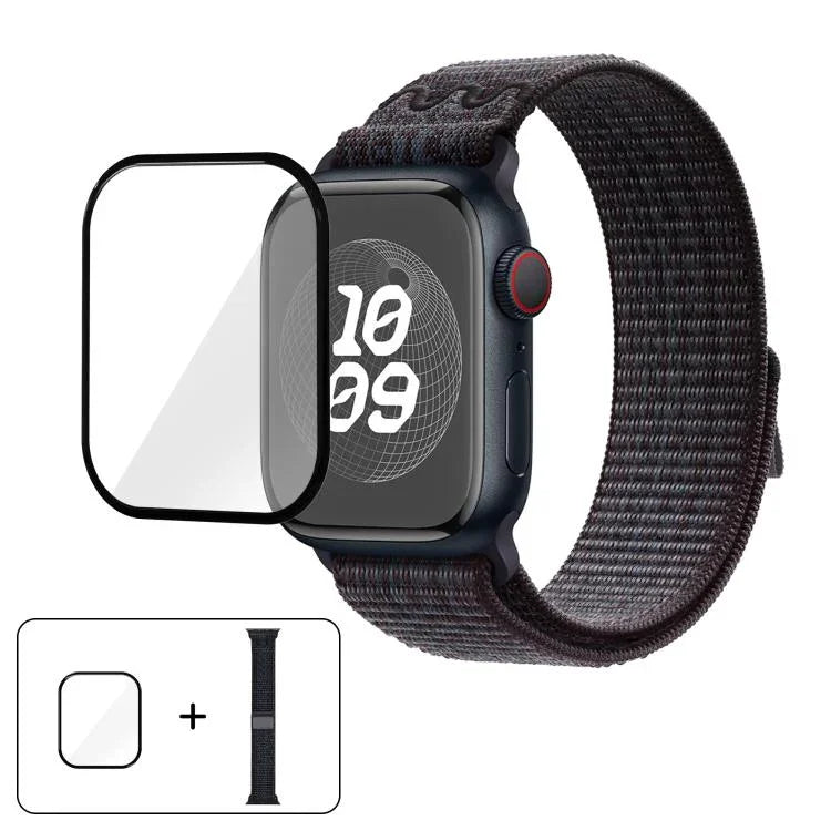 尼龍環形錶帶，配備3D曲面保護膜，適用於Apple Watch Series 41mm、Apple Watch Series 38mm、Apple Watch Series 42mm