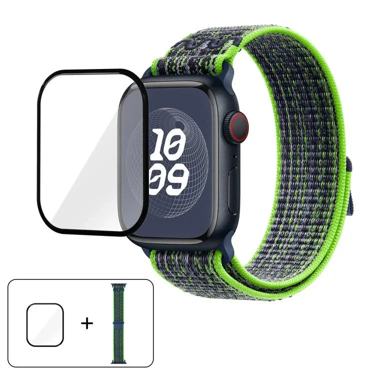 尼龍環形錶帶，配備3D曲面保護膜，適用於Apple Watch Series 41mm、Apple Watch Series 38mm、Apple Watch Series 42mm