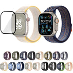 尼龍環形錶帶，配備3D曲面保護膜，適用於Apple Watch Series 41mm、Apple Watch Series 38mm、Apple Watch Series 42mm