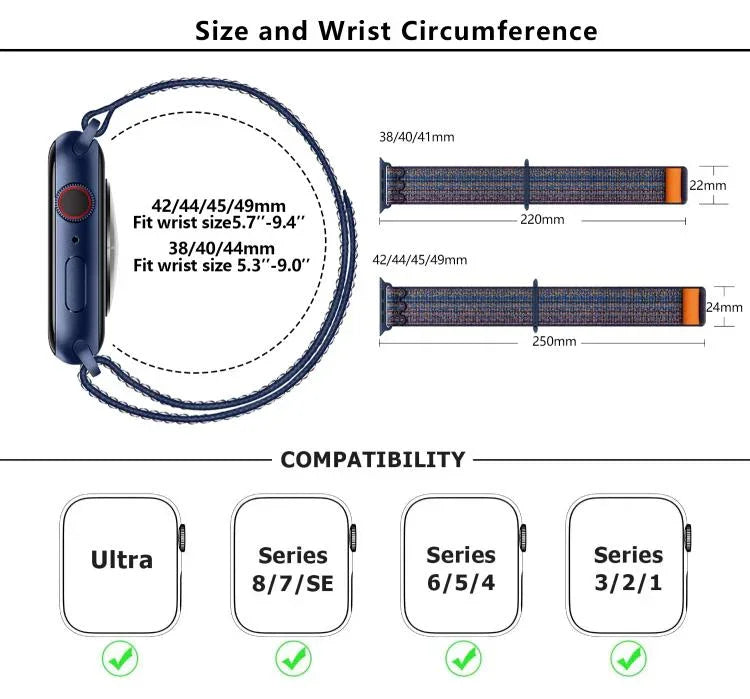 尼龍環形錶帶，配備3D曲面保護膜，適用於Apple Watch Series 10 46mm、Apple Watch Series 10 42mm、Apple Watch Series 44mm