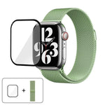 米蘭不鏽鋼錶帶，配備3D曲面保護膜，適用於Apple Watch Series 10 46mm、Apple Watch Series 10 42mm、Apple Watch Series 44mm