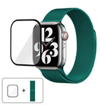 米蘭不鏽鋼錶帶，配備3D曲面保護膜，適用於Apple Watch Series 10 46mm、Apple Watch Series 10 42mm、Apple Watch Series 44mm
