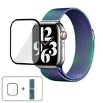 米蘭不鏽鋼錶帶，配備3D曲面保護膜，適用於Apple Watch Series 10 46mm、Apple Watch Series 10 42mm、Apple Watch Series 44mm