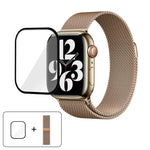 米蘭不鏽鋼錶帶，配備3D曲面保護膜，適用於Apple Watch Series 10 46mm、Apple Watch Series 10 42mm、Apple Watch Series 44mm