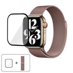 米蘭不鏽鋼錶帶，配備3D曲面保護膜，適用於Apple Watch Series 10 46mm、Apple Watch Series 10 42mm、Apple Watch Series 44mm