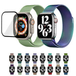 米蘭尼斯不鏽鋼錶帶搭配3D曲面膜，適用於Apple Watch系列41mm、38mm、42mm