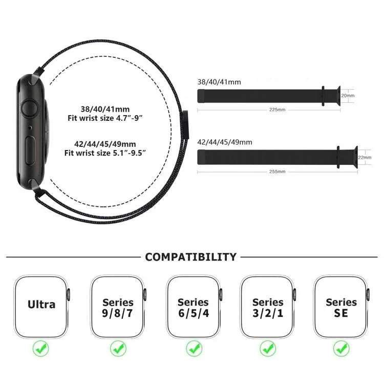 米蘭不鏽鋼錶帶，配備3D曲面保護膜，適用於Apple Watch Series 10 46mm、Apple Watch Series 10 42mm、Apple Watch Series 44mm