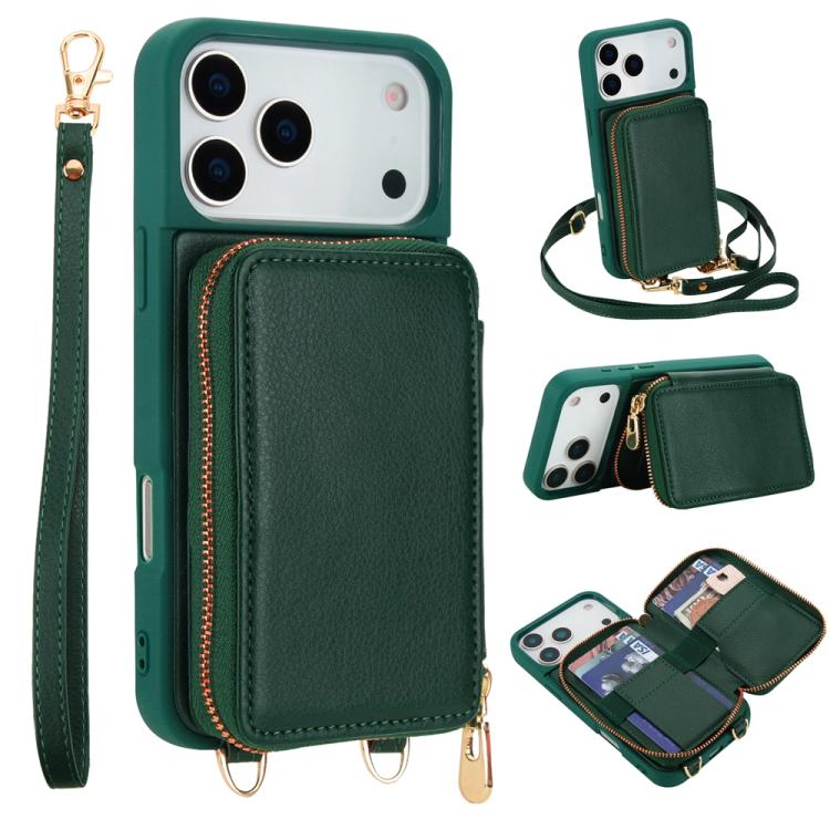 斜背拉鍊RFID卡包手機殼，適用於iPhone 17 Pro Max、iPhone 17 Pro、iPhone Air、iPhone 15 Pro Max、iPhone 15 Pro、iPhone 15 Plus / 14 Plus