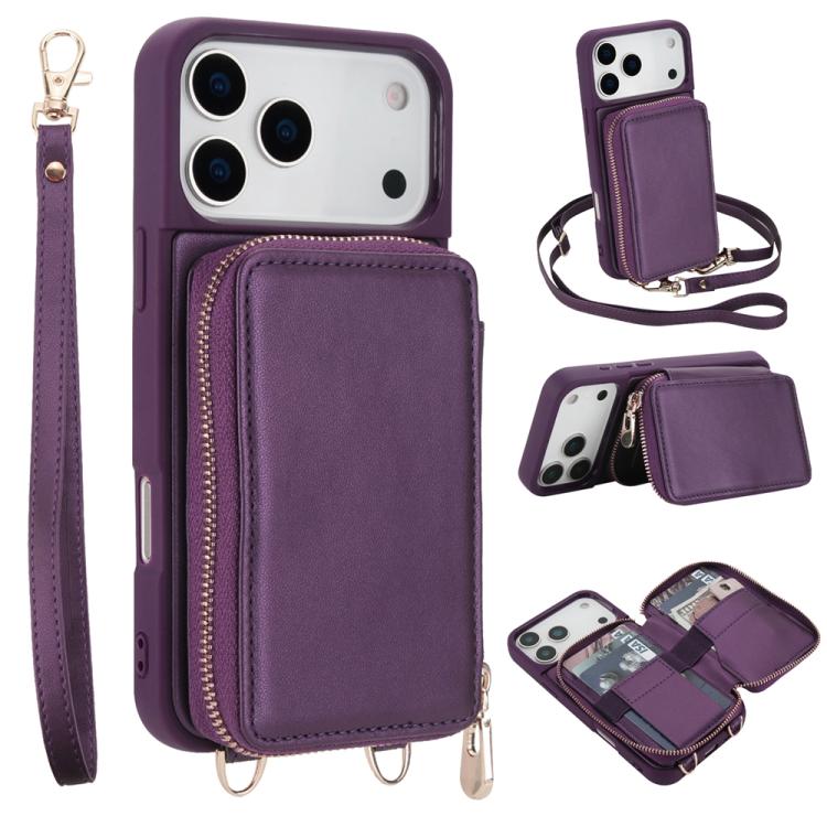 斜背拉鍊RFID卡包手機殼，適用於iPhone 17 Pro Max、iPhone 17 Pro、iPhone Air、iPhone 15 Pro Max、iPhone 15 Pro、iPhone 15 Plus / 14 Plus