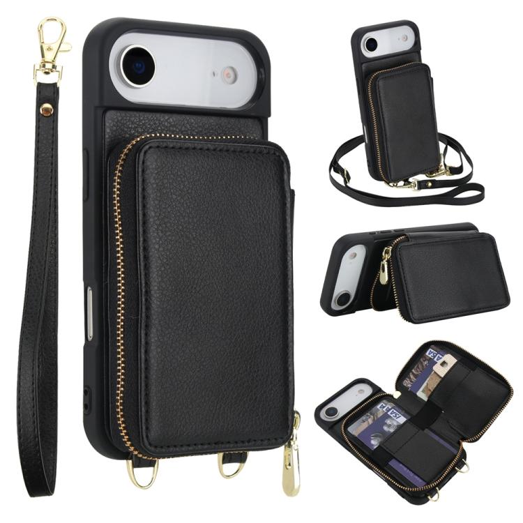 斜背拉鍊RFID卡包手機殼，適用於iPhone 17 Pro Max、iPhone 17 Pro、iPhone Air、iPhone 15 Pro Max、iPhone 15 Pro、iPhone 15 Plus / 14 Plus