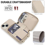 斜背拉鍊RFID卡包手機殼，適用於iPhone 15、iPhone 14 / 13、iPhone 14 Pro、iPhone 14 Pro Max、iPhone 13 Pro Max、iPhone 13 Pro