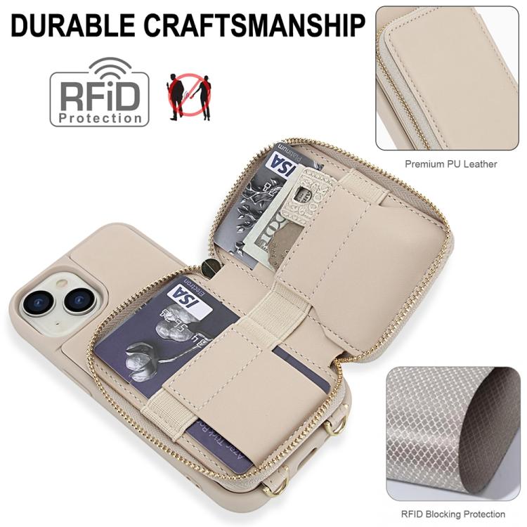 斜背拉鍊RFID卡包手機殼，適用於iPhone 15、iPhone 14 / 13、iPhone 14 Pro、iPhone 14 Pro Max、iPhone 13 Pro Max、iPhone 13 Pro