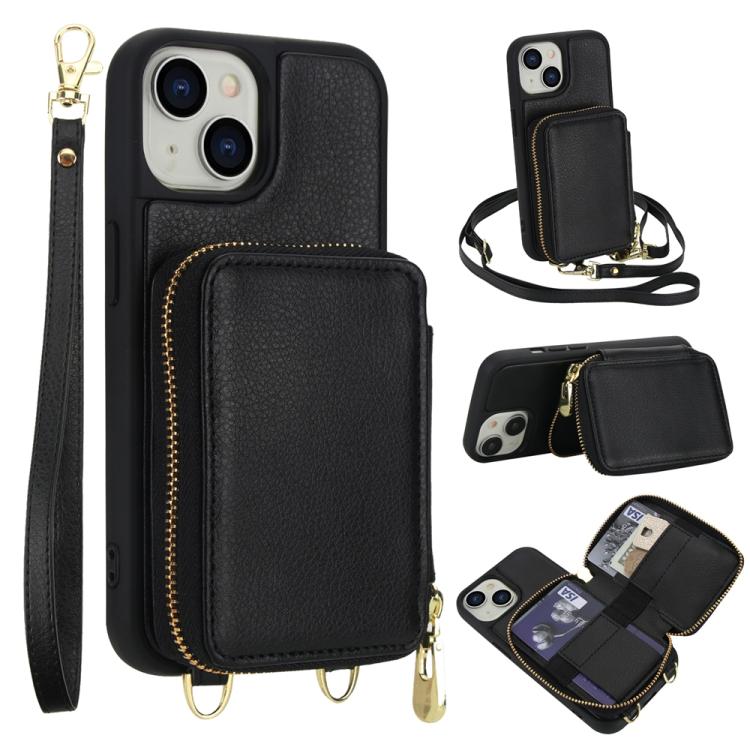 斜背拉鍊RFID卡包手機殼，適用於iPhone 15、iPhone 14 / 13、iPhone 14 Pro、iPhone 14 Pro Max、iPhone 13 Pro Max、iPhone 13 Pro