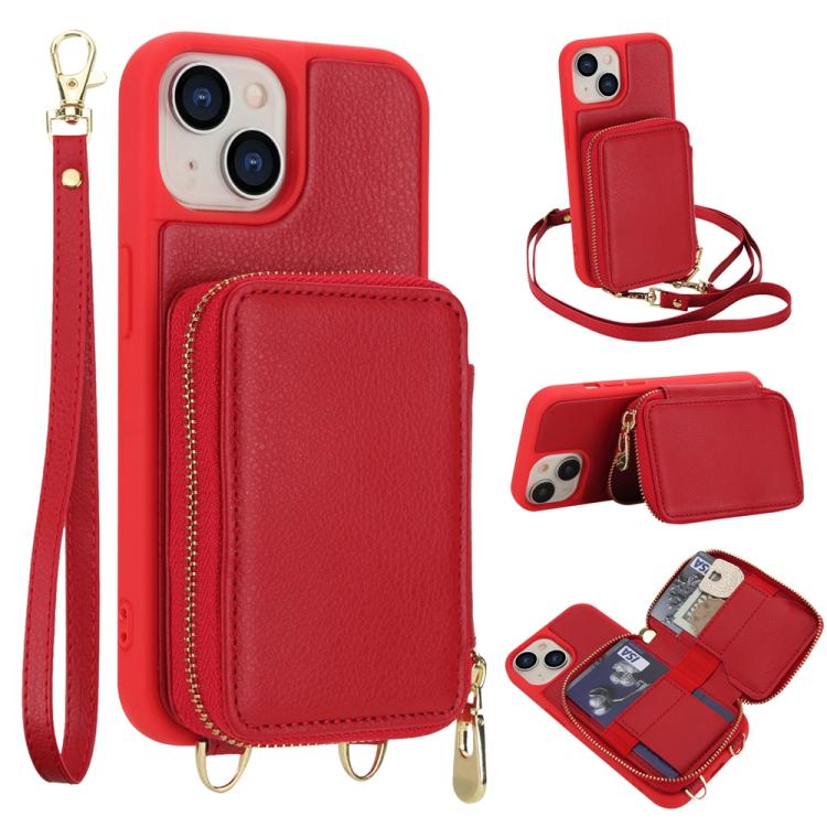 斜背拉鍊RFID卡包手機殼，適用於iPhone 15、iPhone 14 / 13、iPhone 14 Pro、iPhone 14 Pro Max、iPhone 13 Pro Max、iPhone 13 Pro