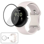 蝴蝶扣矽膠錶帶配 3D 曲面膜，適用於 Google Pixel Watch 3 45mm，適用於 Google Pixel Watch 3 41mm，適用於 Google Pixel Watch 2，適用於 Google Pixel Watch