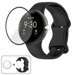 蝴蝶扣矽膠錶帶配 3D 曲面膜，適用於 Google Pixel Watch 3 45mm，適用於 Google Pixel Watch 3 41mm，適用於 Google Pixel Watch 2，適用於 Google Pixel Watch