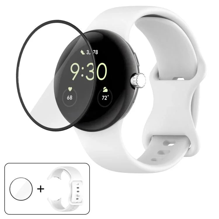 蝴蝶扣矽膠錶帶配 3D 曲面膜，適用於 Google Pixel Watch 3 45mm，適用於 Google Pixel Watch 3 41mm，適用於 Google Pixel Watch 2，適用於 Google Pixel Watch