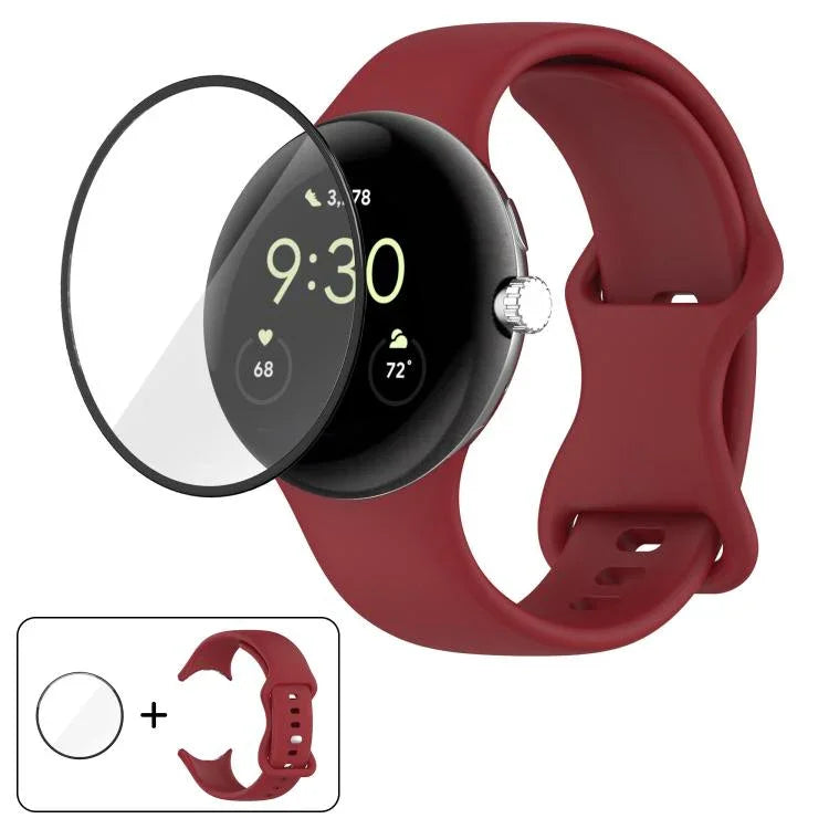 蝴蝶扣矽膠錶帶配 3D 曲面膜，適用於 Google Pixel Watch 3 45mm，適用於 Google Pixel Watch 3 41mm，適用於 Google Pixel Watch 2，適用於 Google Pixel Watch