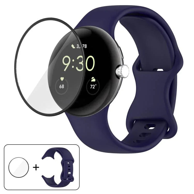 蝴蝶扣矽膠錶帶配 3D 曲面膜，適用於 Google Pixel Watch 3 45mm，適用於 Google Pixel Watch 3 41mm，適用於 Google Pixel Watch 2，適用於 Google Pixel Watch