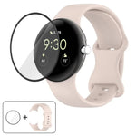 蝴蝶扣矽膠錶帶配 3D 曲面膜，適用於 Google Pixel Watch 3 45mm，適用於 Google Pixel Watch 3 41mm，適用於 Google Pixel Watch 2，適用於 Google Pixel Watch