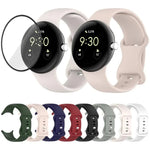 蝴蝶扣矽膠錶帶配 3D 曲面膜，適用於 Google Pixel Watch 3 45mm，適用於 Google Pixel Watch 3 41mm，適用於 Google Pixel Watch 2，適用於 Google Pixel Watch
