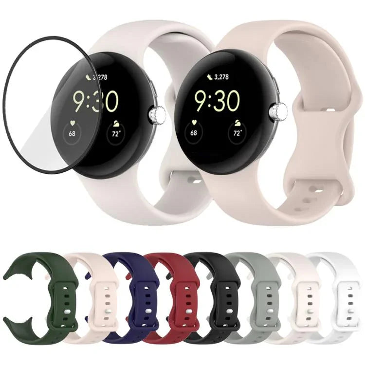蝴蝶扣矽膠錶帶配 3D 曲面膜，適用於 Google Pixel Watch 3 45mm，適用於 Google Pixel Watch 3 41mm，適用於 Google Pixel Watch 2，適用於 Google Pixel Watch