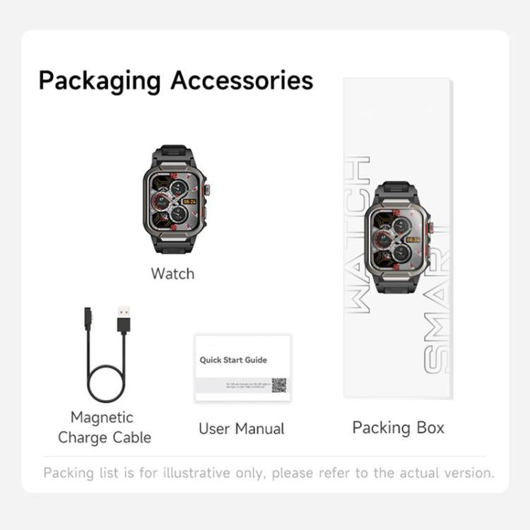 GTS9 1.96 inch TFT Screen Outdoor Rugged Smart Watch 3ATM Waterproof