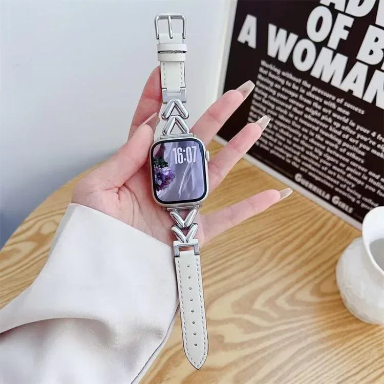 xDfind V型金屬混合皮革錶帶，適用於Apple Watch 42 / 44 / 45 / 46 / 49mm，38 / 40 / 41 / S10 42mm