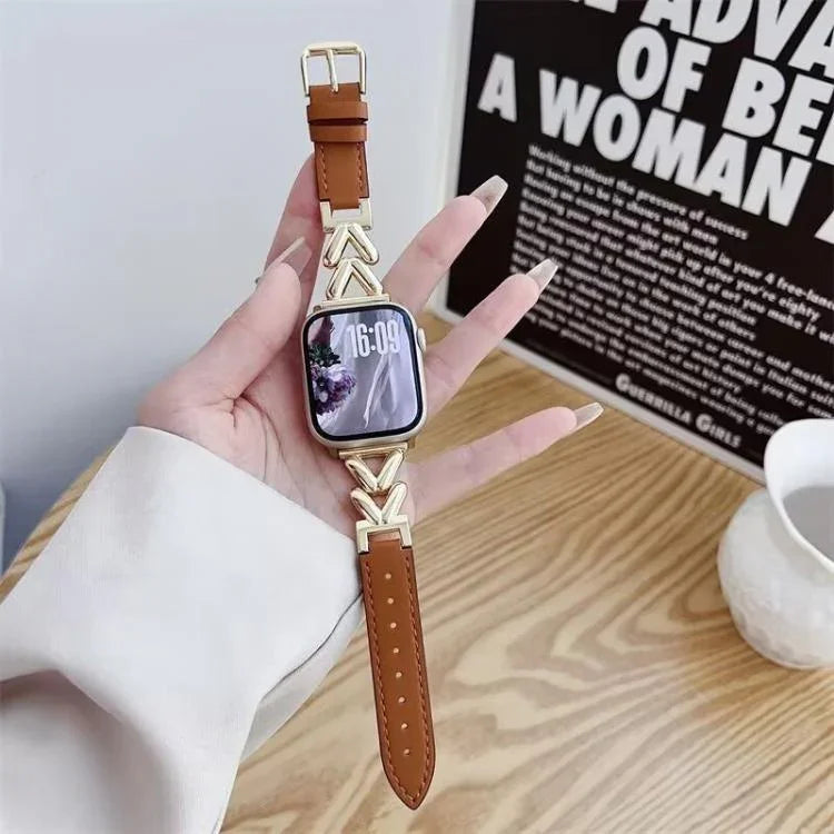 xDfind V型金屬混合皮革錶帶，適用於Apple Watch 42 / 44 / 45 / 46 / 49mm，38 / 40 / 41 / S10 42mm