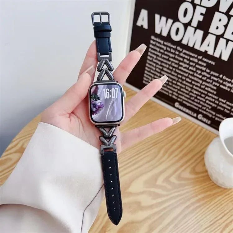 xDfind V型金屬混合皮革錶帶，適用於Apple Watch 42 / 44 / 45 / 46 / 49mm，38 / 40 / 41 / S10 42mm