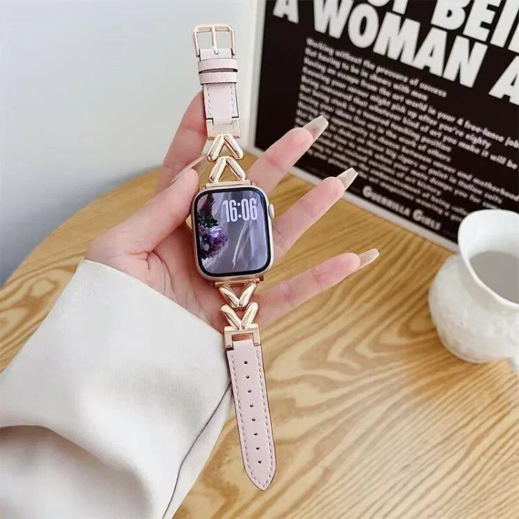 xDfind V型金屬混合皮革錶帶，適用於Apple Watch 42 / 44 / 45 / 46 / 49mm，38 / 40 / 41 / S10 42mm