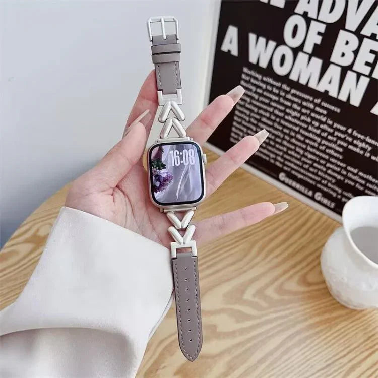 xDfind V型金屬混合皮革錶帶，適用於Apple Watch 42 / 44 / 45 / 46 / 49mm，38 / 40 / 41 / S10 42mm