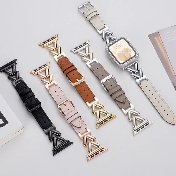 xDfind V型金屬混合皮革錶帶，適用於Apple Watch 42 / 44 / 45 / 46 / 49mm，38 / 40 / 41 / S10 42mm