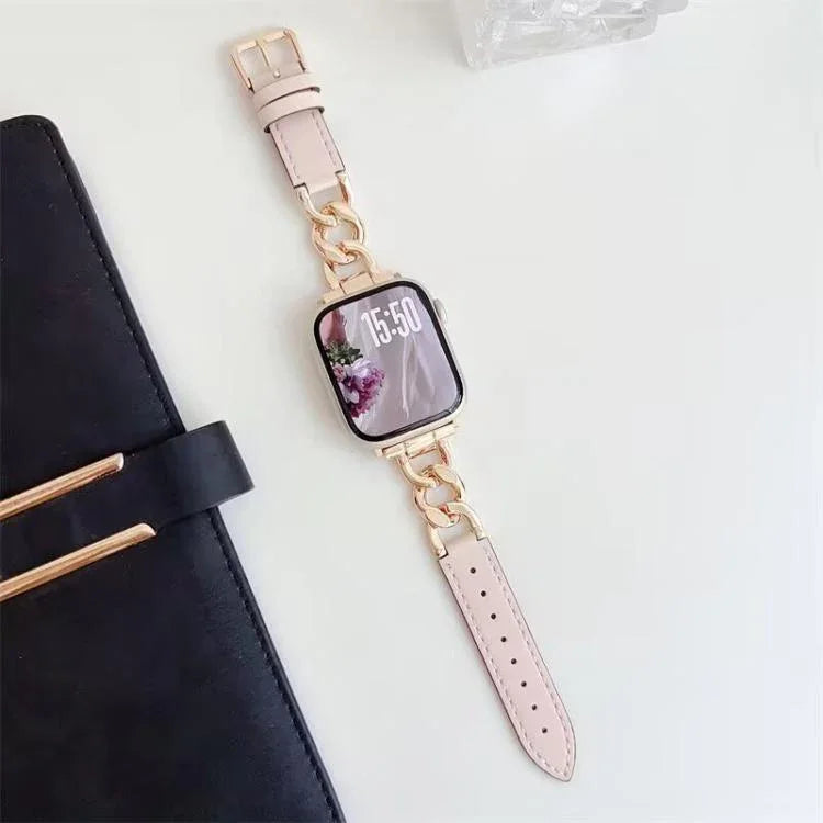 xDfind 牛仔鏈條金屬混合皮革錶帶，適用於Apple Watch 42 / 44 / 45 / 46 / 49mm，38 / 40 / 41 / S10 42mm