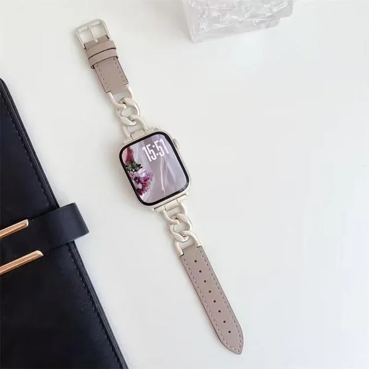 xDfind 牛仔鏈條金屬混合皮革錶帶，適用於Apple Watch 42 / 44 / 45 / 46 / 49mm，38 / 40 / 41 / S10 42mm